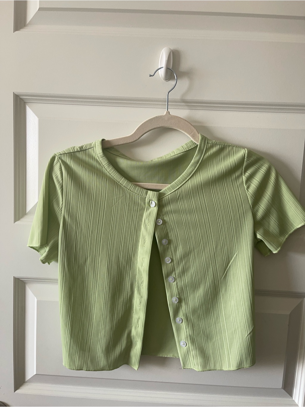 Ribbed Light Green Button-Front Crop Top
